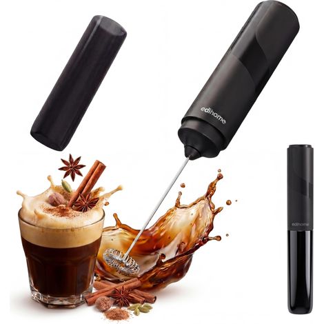 Mousseur à lait électrique – Mousseur à lait portable pour café, alimenté par piles – Fouet à mousse pour cappuccinos, lattes et matcha – Puissant et silencieux (noir, alimenté par piles) (1/4)
