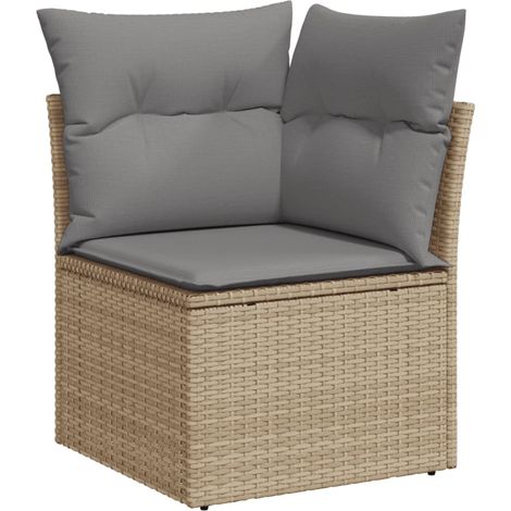 Canapé d'angle de jardin avec coussins beige résine tressée (1/5)