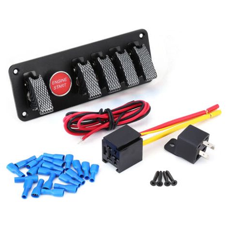 Panel de control de encendido basculante de 6 grupos y 12 V con botón pulsador de arranque del motor para coche de carreras de fibra de carbono. (1/5)