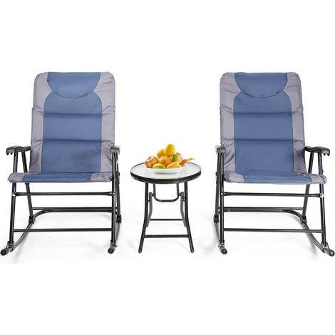 3 teiliges klappbares bistro set outdoor schaukelstuhle mit tisch blau grau 883046