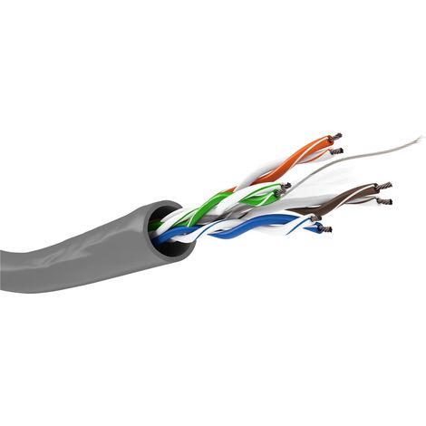 CAT 6 Netzwerkkabel, U/UTP, grau, Kupferkaschierter Aluminiumleiter (CCA), AWG 24/7 (stranded). Kabellänge 100 m