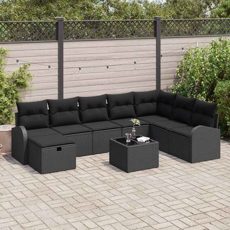 vidaXL Sofa Set mit Kissen mit Speicher 9 pcs Schwarz Poly-Rattan (1/5)