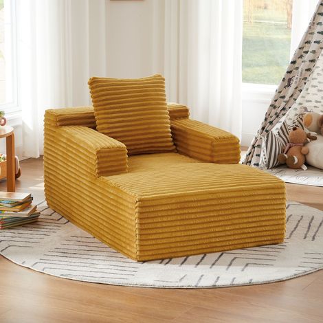 Neche Canapé lit au sol en velours côtelé Jaune,Canapé tatami sans structure,Canapé de lecture pour salon,bureau et appartement,117x81x50cm (1/4)