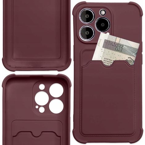 Étui Card Armor pour iPhone 13 mini, portefeuille en silicone, avec coussin d'air framboise (1/5)