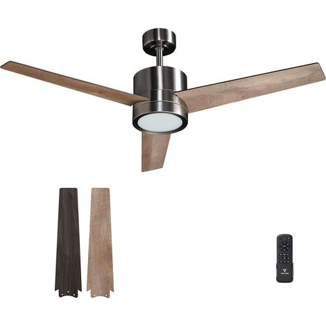 Ceiling Fan with Light for Bedroom: 132 cm Silent Ceiling Fan – 6 Speeds Remote Control and Dimmable LED – Suitable for Winter and Summer – Walnut 3 Paddles – 220 to 240 V (1/5)