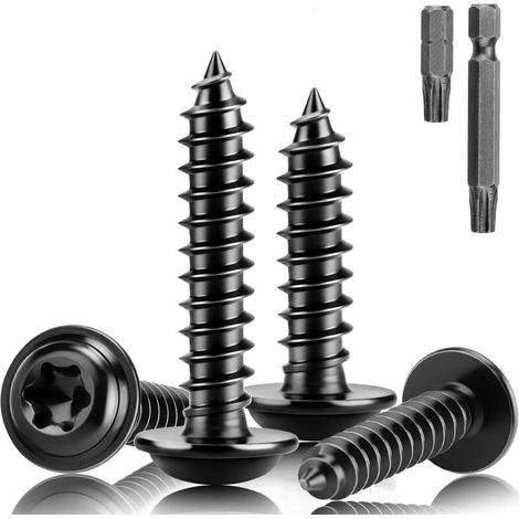 Lot de 100 vis à tête plate - En acier inoxydable - M3 x 16 mm - Vis à bois Torx A2 V2A - Noir - Vis autotaraudeuses avec disque - Pour panneaux acoustiques, véhicules, chantiers (1/5)