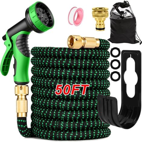 Expandable Garden Hose, Flexible Garden Hose with 10-Function Spray Nozzle, for Garden and Car Washing (50FT/15M) (1/5)