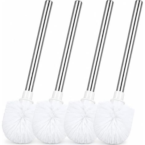 Brosse WC Blanche Lot de 4 avec Manche en Acier Inoxydable Balai de Toilette pour Salle de Bain, Ensemble de Brosses pour Nettoyage Complet et Efficace Accessoires de Bain (1/5)