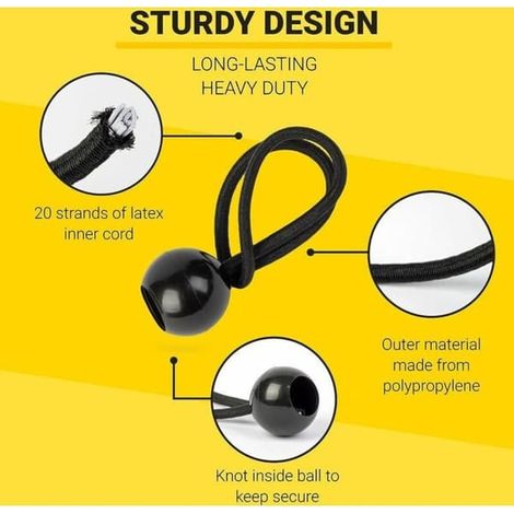 Elastiska snören med kuländar - Emballage avec 50. 15 bandes élastiques universelles avec attaches - Bande élastique fendue parfaite pour le camping, - Noir
