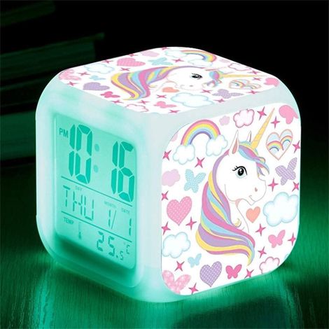 Réveil numérique licorne, réveil cube LCD LED à 7 couleurs changeantes pour enfants, (1/5)