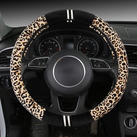 Coprivolante in tessuto di velluto con stampa leopardata, morbido al tatto, traspirante, misura universale 15 pollici, beige (1/5)