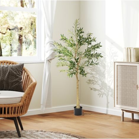 Pianta artificiale ulivo 150 cm, 720 foglie, vaso stabile, verde DESVIAE (1/5)