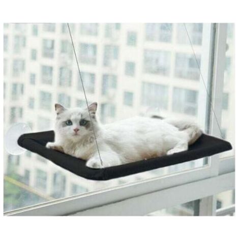 VURAHOME - Fenster-Katzenhängematte - Geeignet für große Katzen bis 25 kg, Liegestuhl, Haustierbett - geeignet für große Fenster - hängendes Katzenbett - schwarz (1/5)