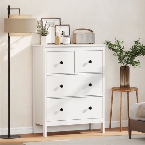Cómoda 74x35x97 cm blanca de madera con 4 cajones y sistema antivuelco (1/5)