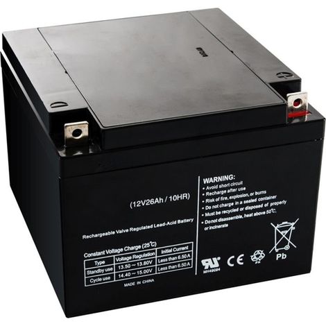 Batterie motoculture TASHIMA 12V, 26A adaptable pour SNAPPER. L: 165, L: 175, H: 125mm, + à droite. - Batterie à mettre en acide