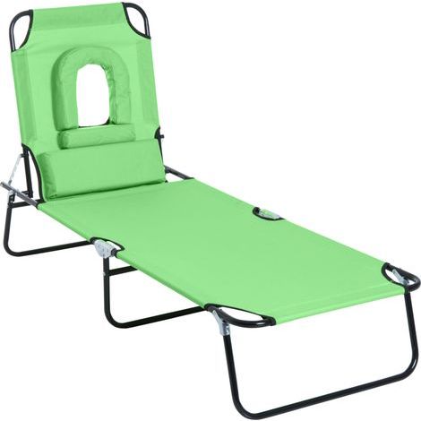 AMXCNOY Transat pliable, chaise de jardin avec fenêtre de lecture, oreiller, chaise longue avec dossier réglable à 4 positions, chaise de camping résistante aux intempéries, capacité de charge jusqu'à (1/5)