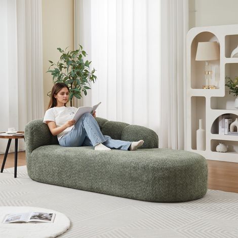 Canapé d'appoint en chenille – Chaise longue capitonné en vagues – Sans accoudoirs, assise confortable – Méridienne confortable – Dimensions 204x87x66 cm – Vert (1/5)