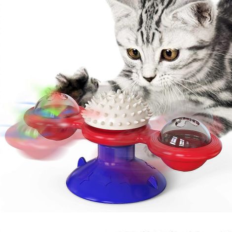 Interaktives Windmühlen-Katzenspielzeug mit LED-Lichtkugel und Saugnapf, lustiges Kau- und Bewegungsspielzeug für Wohnungskatzen, fördert das Spielvergnügen von Kätzchen und lindert Kratzschmerzen