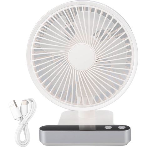 Ventilateur de Bureau USB Rechargeable 5000mAh - 4 Vitesses Silencieux avec Affichage LED et Oscillation Automatique 180° - Blanc (1/5)