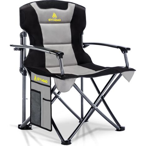 Symino Luxus Campingstuhl Faltbar, Tragbarer Bequem Gepolster Klappstuhl Anglerstuhl Sessel Belastbarkeit bis 150 kg mit Seitentasche für Picknick Outdoor Wandern