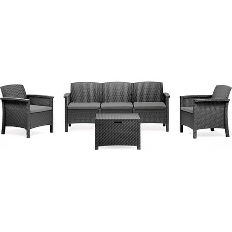 Mobili da giardino a 5 posti con effetto resina intrecciata grigio antracite con tavolino da caffè MANIZA