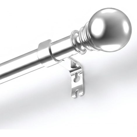 Tringle à Rideaux Argentée 66-261 cm, Ø25 mm, Extensible Réglable en Métal Robuste avec Supports et Embouts Décoratifs, Barre à Rideaux pour Fenêtre, Extérieur, Chambre, Cuisine et Salon (1/5)