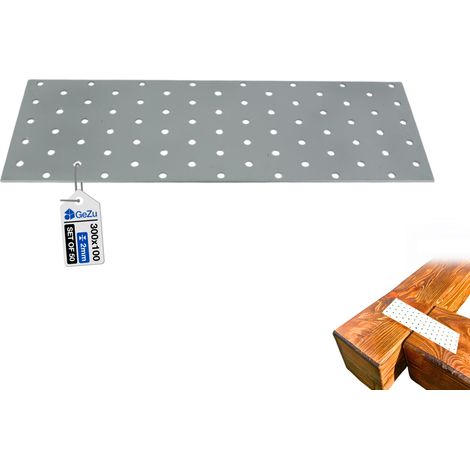 Lot de 50 Plaque perforée d’assemblage plate acier galvanisé 100 x 300 mm – connecteur plat  patte de fixation bois/métal  plaque de raccord universelle – GeZu Impex