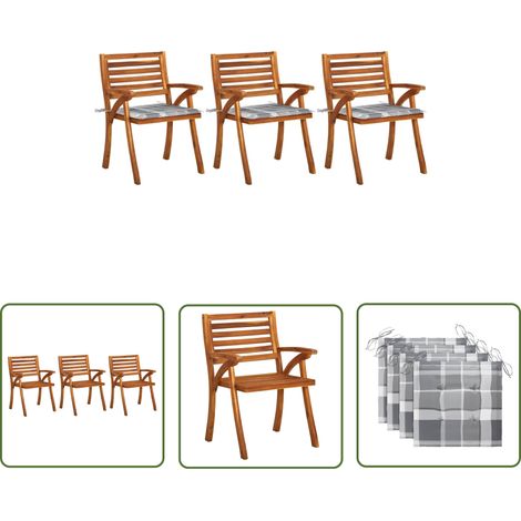 Chaises à dîner de jardin avec coussins 3 pcs Acacia massif 11 (1/5)