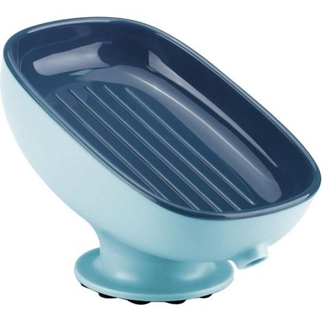 Suction cup soap dish, double drainage, self-draining, soap dish for shower, bathroom, kitchen, toilet (azure blue) (1/5)
