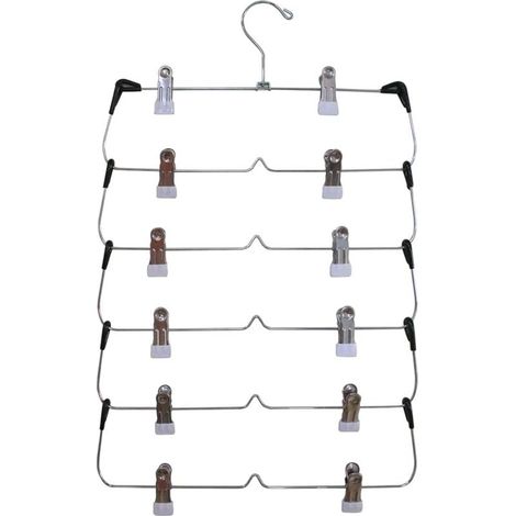 Set di 6 grucce per pantaloni con clip – Realizzate in metallo cromato robusto e durevole – Salvaspazio – Gruccia multipla con clip (1/4)