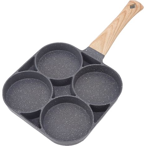 Antihaft-Bratpfanne mit 4 Mulden, geeignet für Gas- und Induktionsherde, schwarz mit Holzmaserung für Pfannkuchen und Omeletts (1/5)