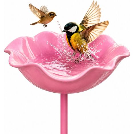 Abbeveratoi per uccelli - 141460 cm - Materiale in lega di alta qualità - elegante forma a fiore - Decorazioni da giardino - Accessori per animali domestici - Rosa chiaro (1/2)