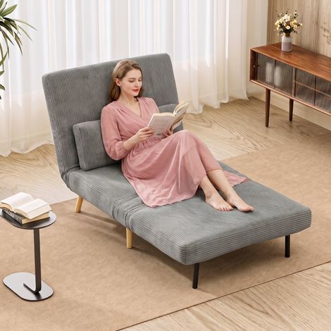 Sillón cama 3 en 1, sillón plegable de pana con función de cama, respaldo ajustable, cojín, gris oscuro. (1/5)