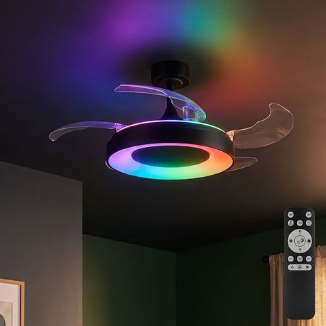 Deckenlampe Wohnzimmerleuchte Deckenventilator Schlafzimmerlampe Raumkühler, Metall Kunststoff grau, dimmbar Fernbedienung RGB Farbwechsel Rechts-/Linkslauf CCT, LED 40W 2400Lm 2700-6500K, D 91cm