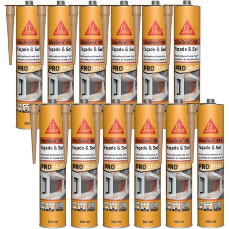 Lot de 12 mastics polyuréthane 2 en 1 SIKA Sikaseal-183 Façade & Sol - Ton pierre - 300ml
