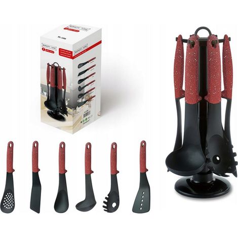 Set 6 Mestoli da Cucina per Uso Alimentare Resistenti al Calore con Supporto Bordeaux (1/5)