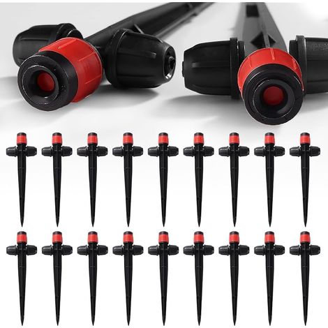 18 Pièces Goutteurs Réglables à 360 Degrés, Émetteurs Goutte à Goutte Réglables avec Verrou Barbelé pour Tuyaux de 1/4", Goutteurs d'eau d'irrigation, pour Système d'irrigation, Rouge (1/5)