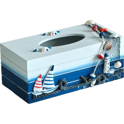 Caja Para Pañuelos - Estilo Faro Mediterráneo En Madera - Para Casa Oficina Sala Dormitorio Coche - 1 Unidad (1/5)