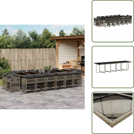17-tlg. Garten-Essgruppe mit Kissen Grau Poly Rattan - Garten Essgruppe - Garten Essgruppen - Outdoor Essgruppe - Terrasse Essgruppe (1/5)