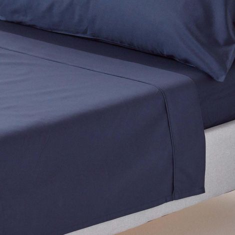 HOMESCAPES Navy Blue Egyptian Cotton Flat Sheet 200 Thread Count, Single - Navy Blue