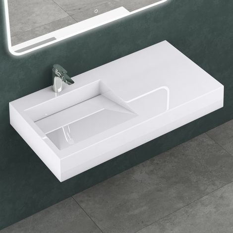 Mai & Mai Lavabo Suspendu Blanc Vasque à Poser avec Partie Rangement Lave Mains Rectangulaire Col11 100x50x13cm (1/5)