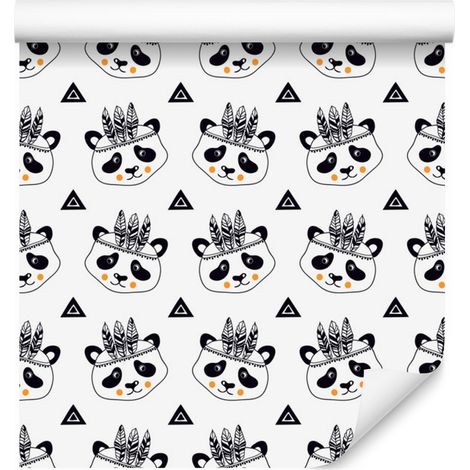 Papel pintado de pandas sobre fondo blanco para salón y dormitorio, 50x1000 cm. (1/5)
