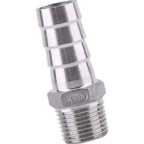 Raccord tuyau inox filetage mâle mamelon cannelé pour flexible 1/2" x 19 mm (1/5)