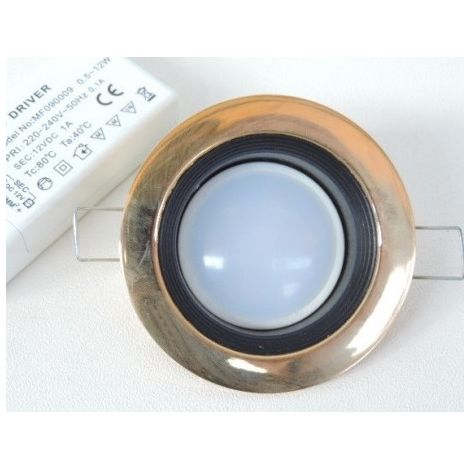 Spot LED 6W fixe or satiné Ø 80mm avec lampe 3000K GU5.3 12V et driver 230V 1A TRAJECTOIRE 124000LED (1/3)