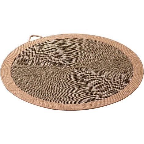 Griffoir pour chat - Tapis à griffer tricoté pour chats - Tapis de couchage rond avec poignée - Coton-lin - Marron - Diamètre 60 cm (1/5)