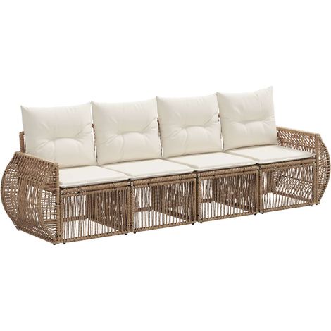 Gartensofa-set 4 pcs Beige und Cremeweiß Poly-Rattan vidaXL