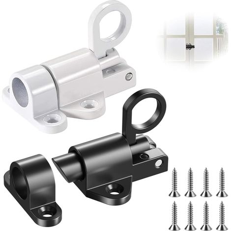 Loquet de Porte Automatique à Rebond en Aluminium, Petit Verrou à Ressort de Sécurité avec Vis, pour Portes en Bois, Fenêtres, Armoires et Penderies (Noir + blanc)
