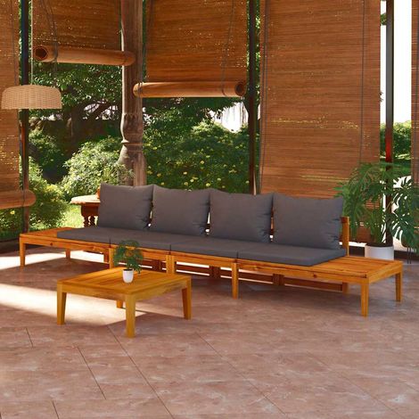 vidaXL Bancos de jardín con cojines gris oscuro 2 uds madera acacia (1/4)