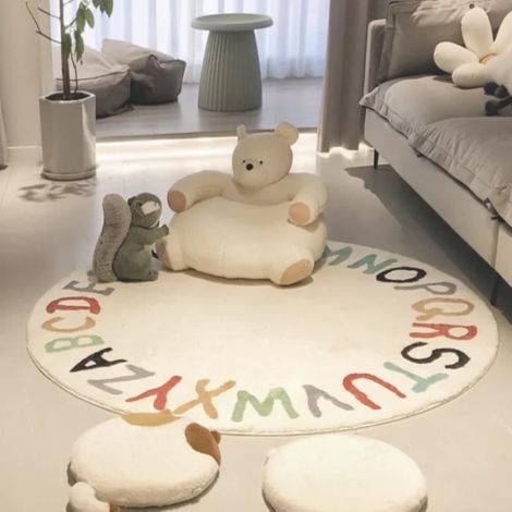 Space Tapis de Jeu Fait Main ABC Alphabet pour Enfants - Doux Coton Lisse Lettres Éducatives Précoce Tapis, Blanc & couleur,80cm (1/4)