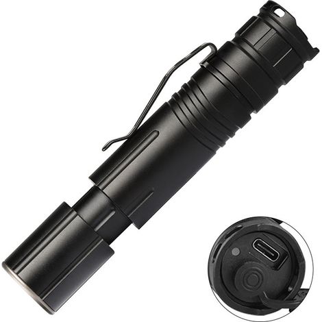 Lampe de poche tactique portable XHP50 avec à clipTactique Lampe de Poche Rechargeable Ultra lumineuse, LED lampe torche étanche pour camping en plein(pile non incluse) (1/5)
